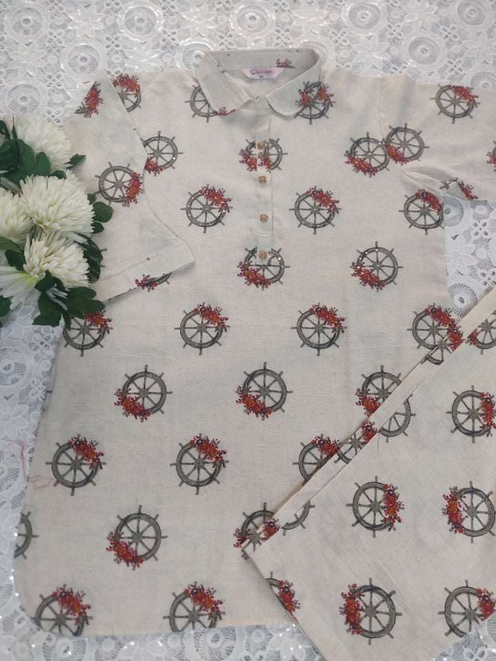 Beige Printed Cotton Co-ord Set