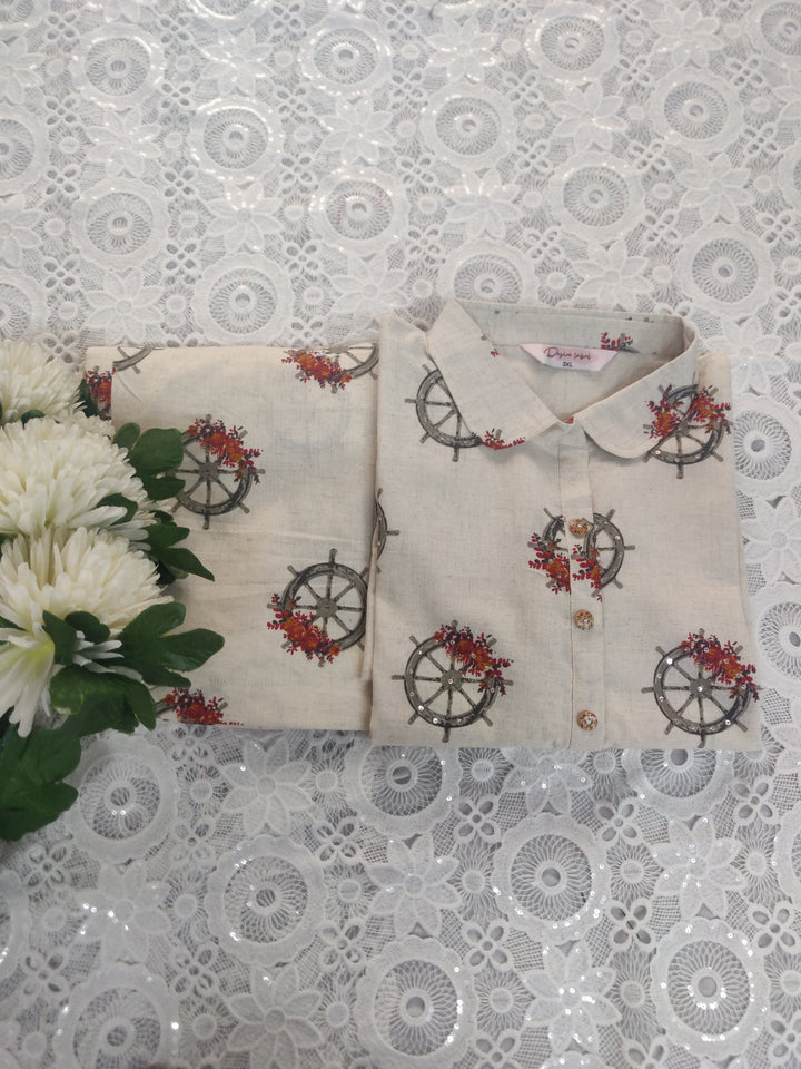 Beige Printed Cotton Co-ord Set