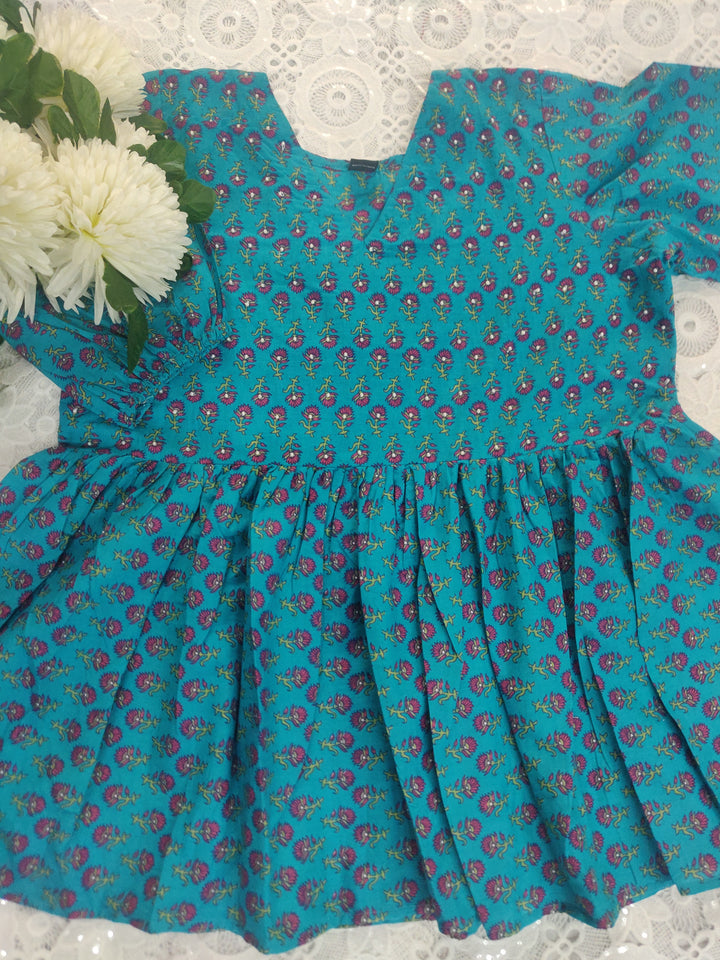 Blue Printed Cotton Short kurta