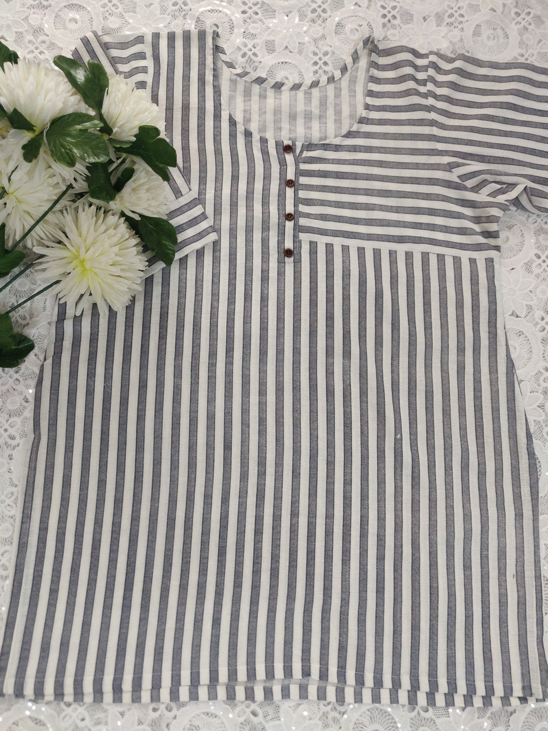 White Cotton Printed Short kurta