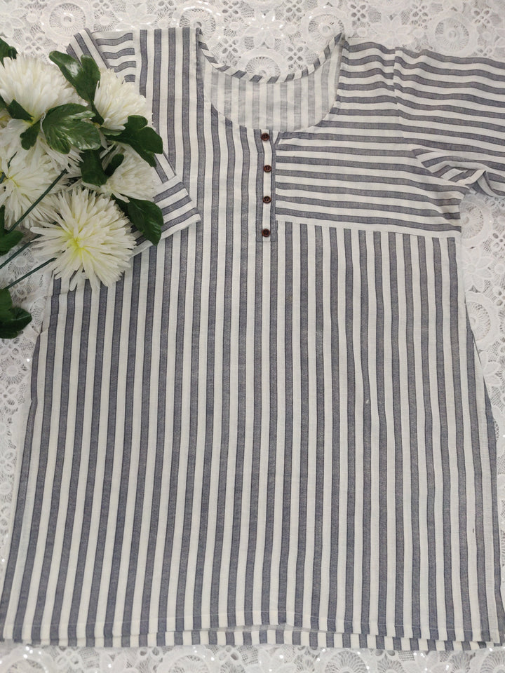 White Cotton Printed Short kurta