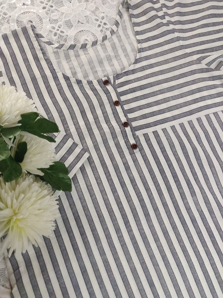 White Cotton Printed Short kurta