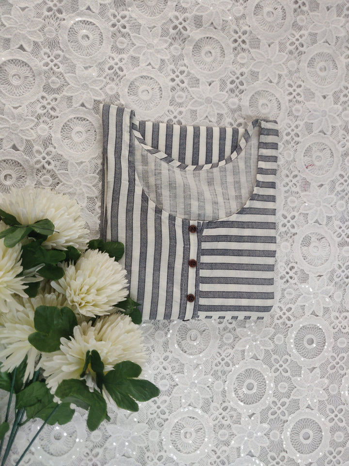 White Cotton Printed Short kurta