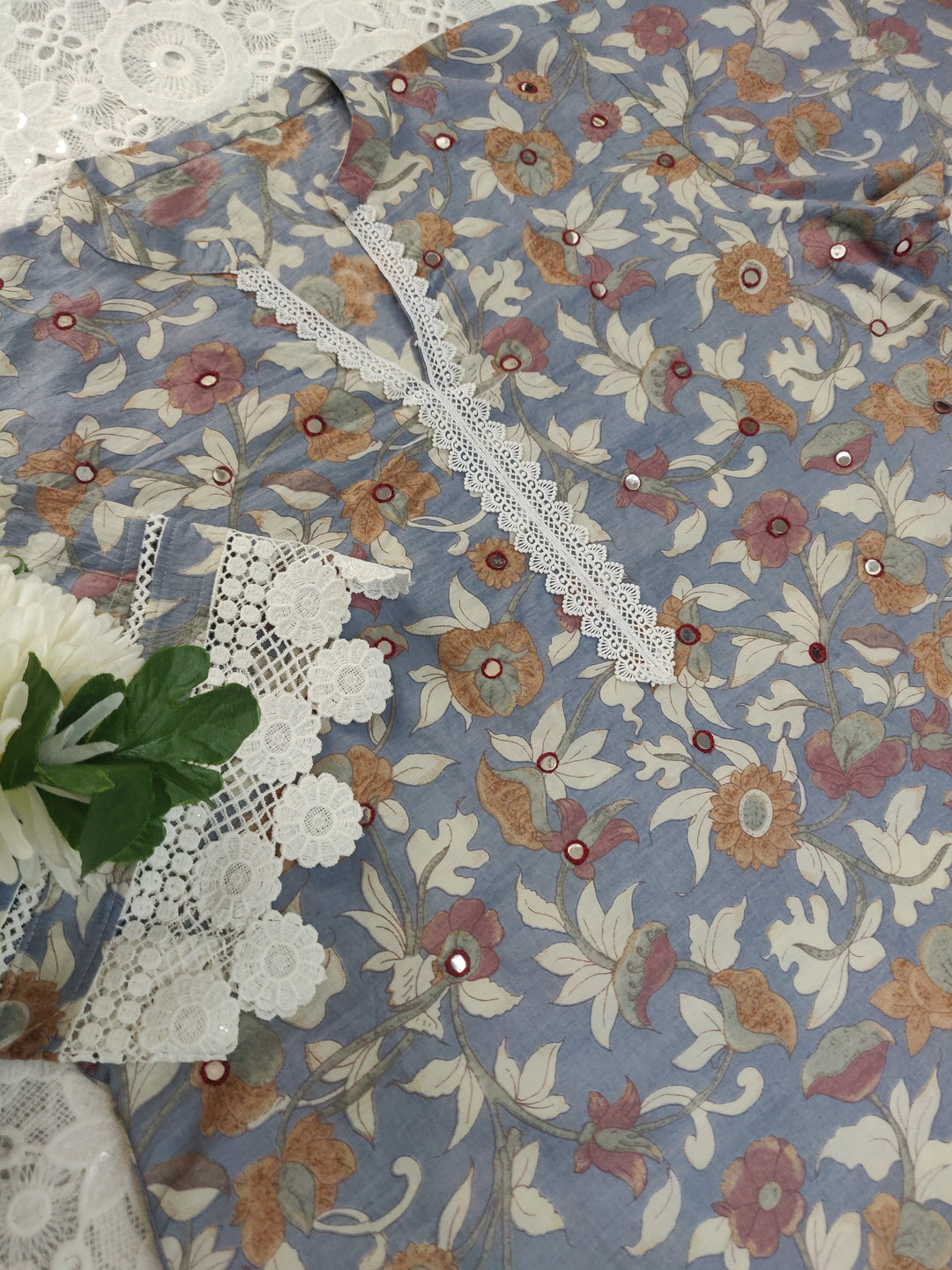 Grey Printed Cotton Short kurta