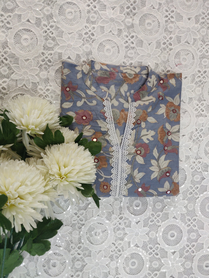 Grey Printed Cotton Short kurta