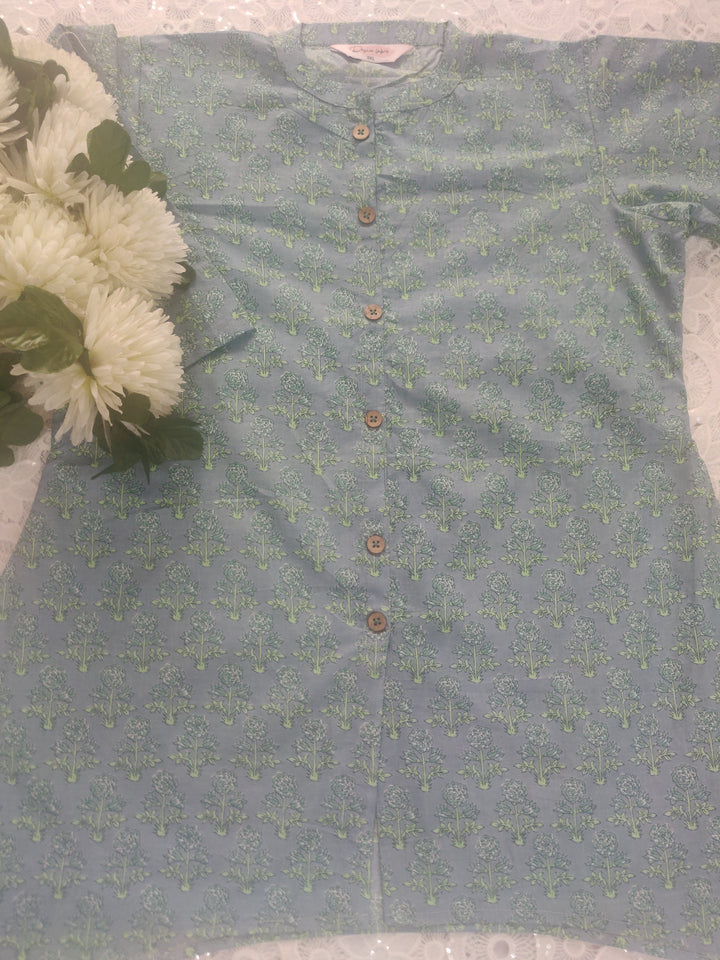 Light Green cotton Printed Short kurta