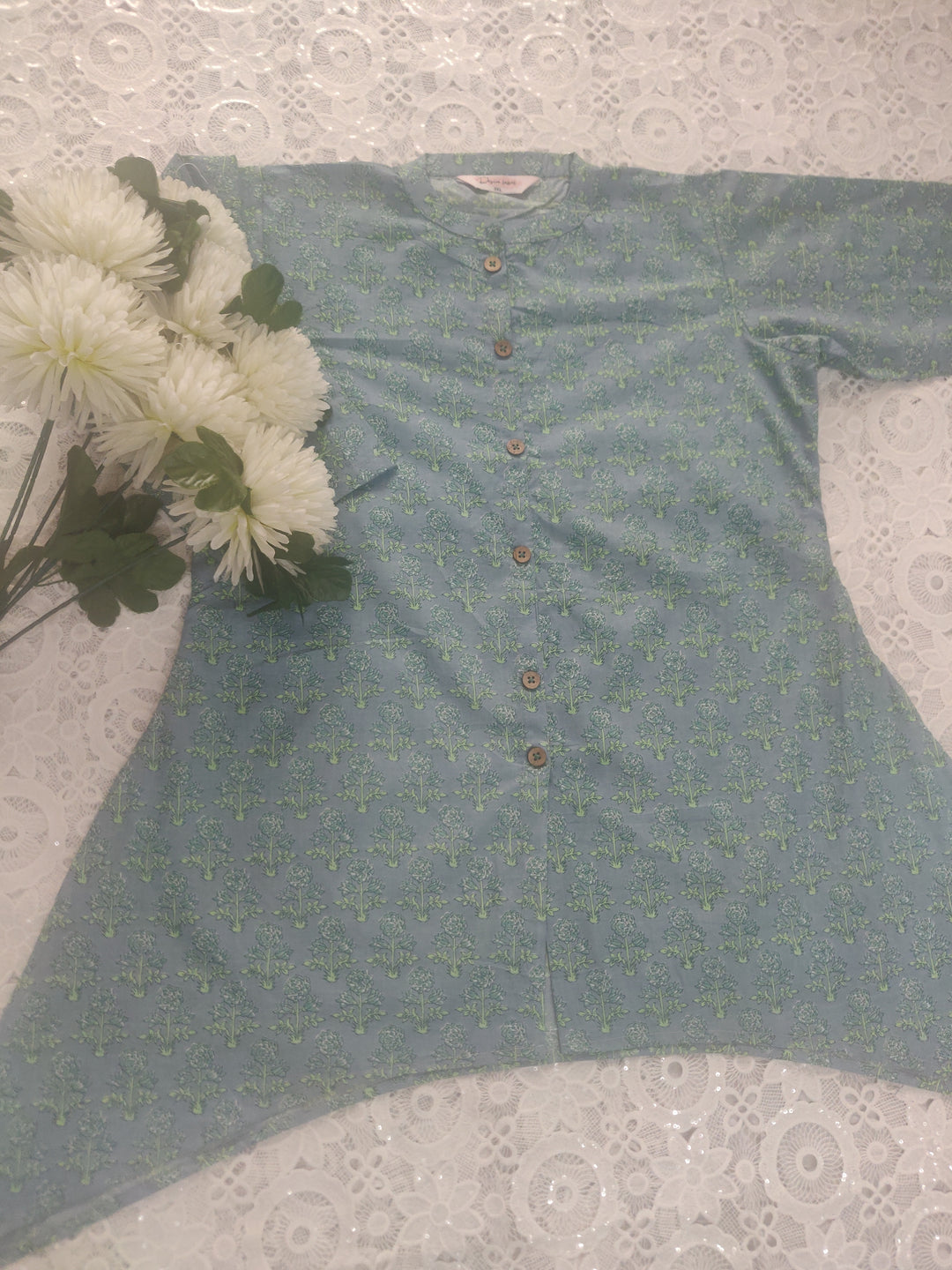 Light Green cotton Printed Short kurta