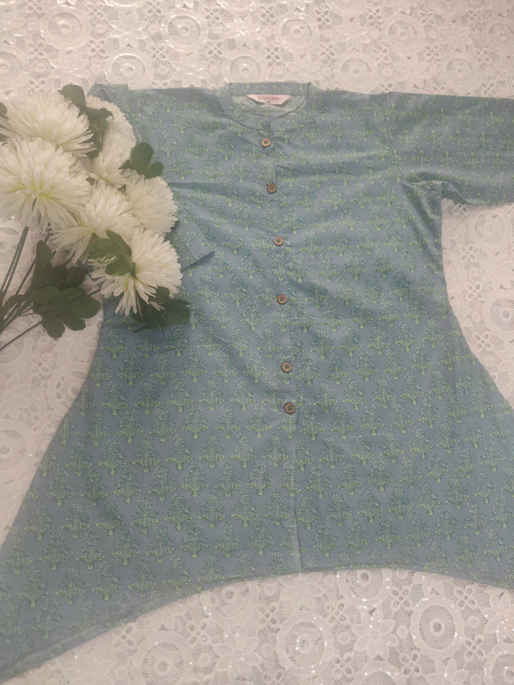 Light Green cotton Printed Short kurta