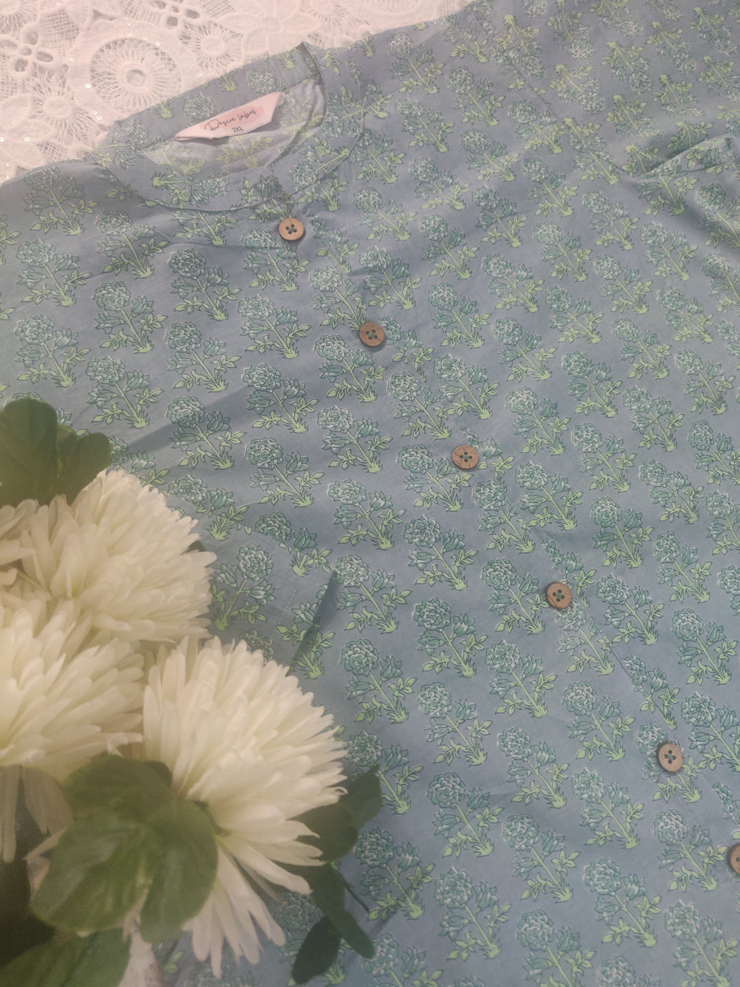 Light Green cotton Printed Short kurta