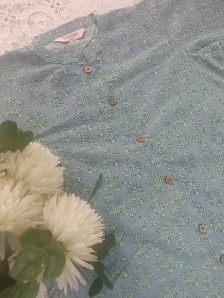 Light Green cotton Printed Short kurta