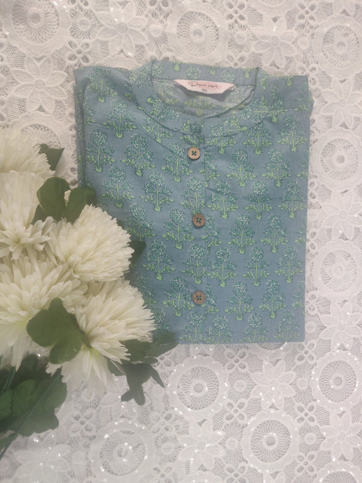 Light Green cotton Printed Short kurta