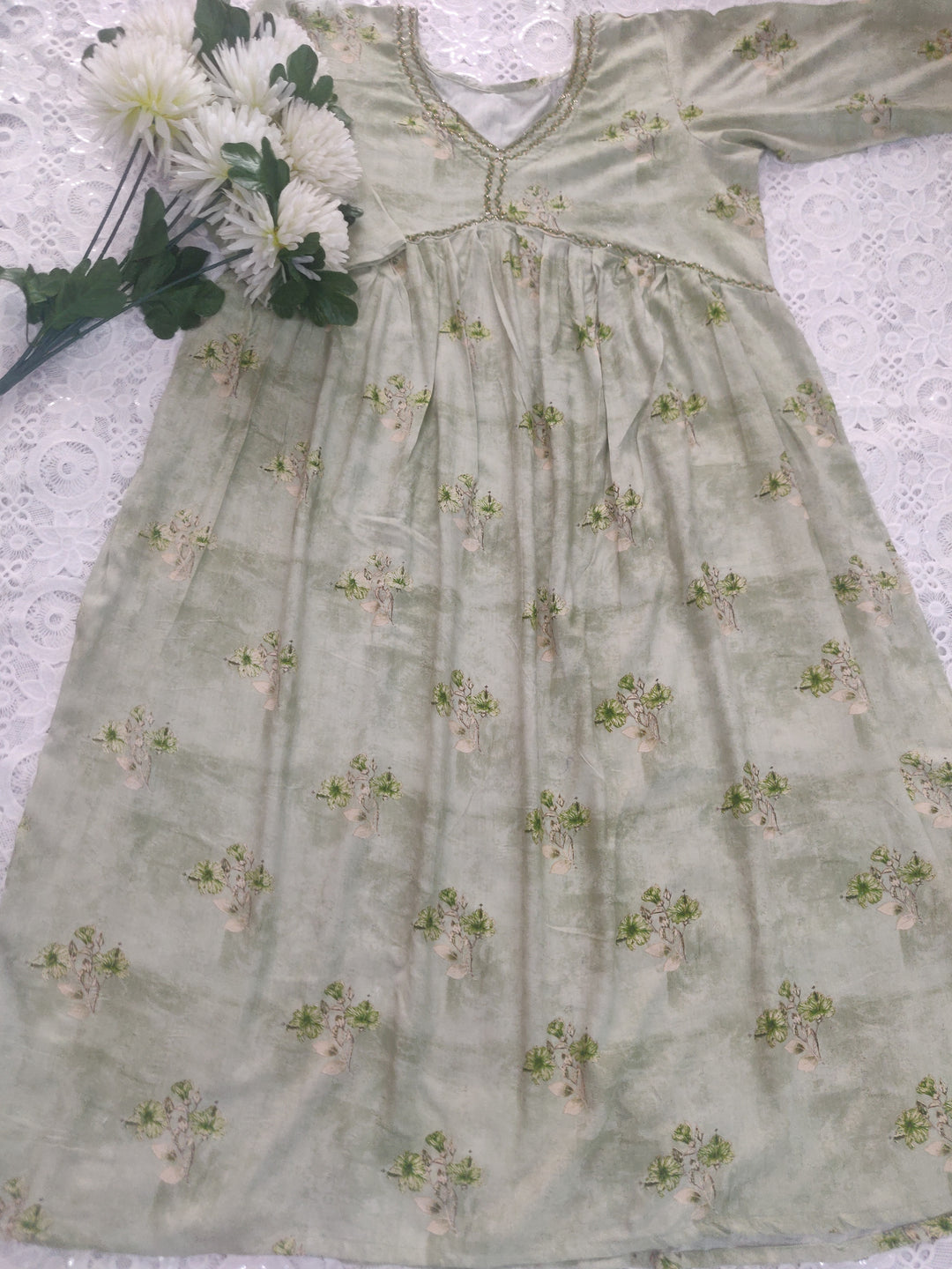 Green Rayon Printed Dress