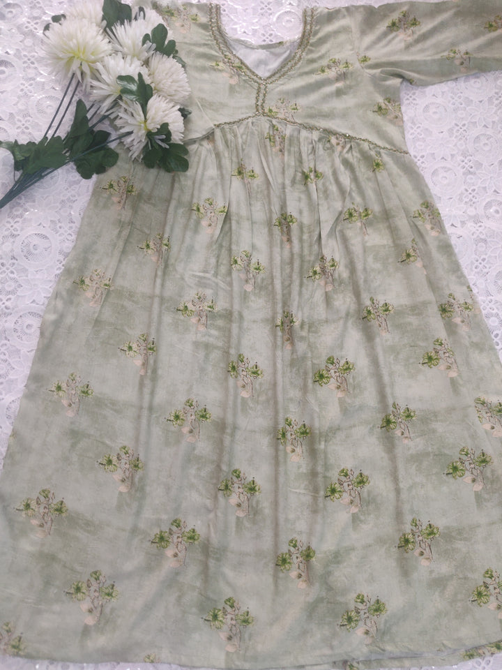 Green Rayon Printed Dress