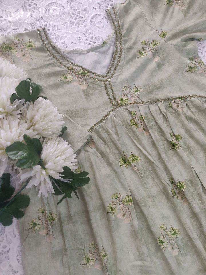 Green Rayon Printed Dress