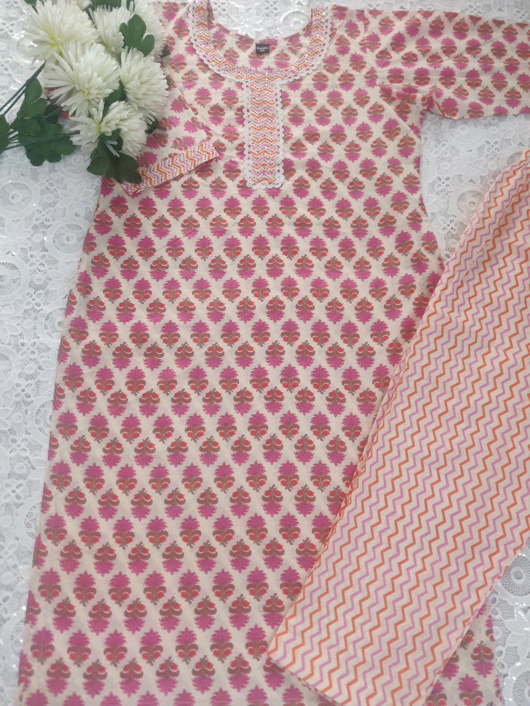 Beige Printed Cotton Set