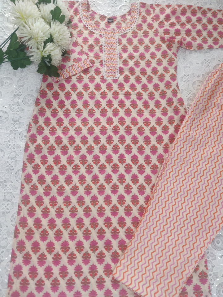 Beige Printed Cotton Set