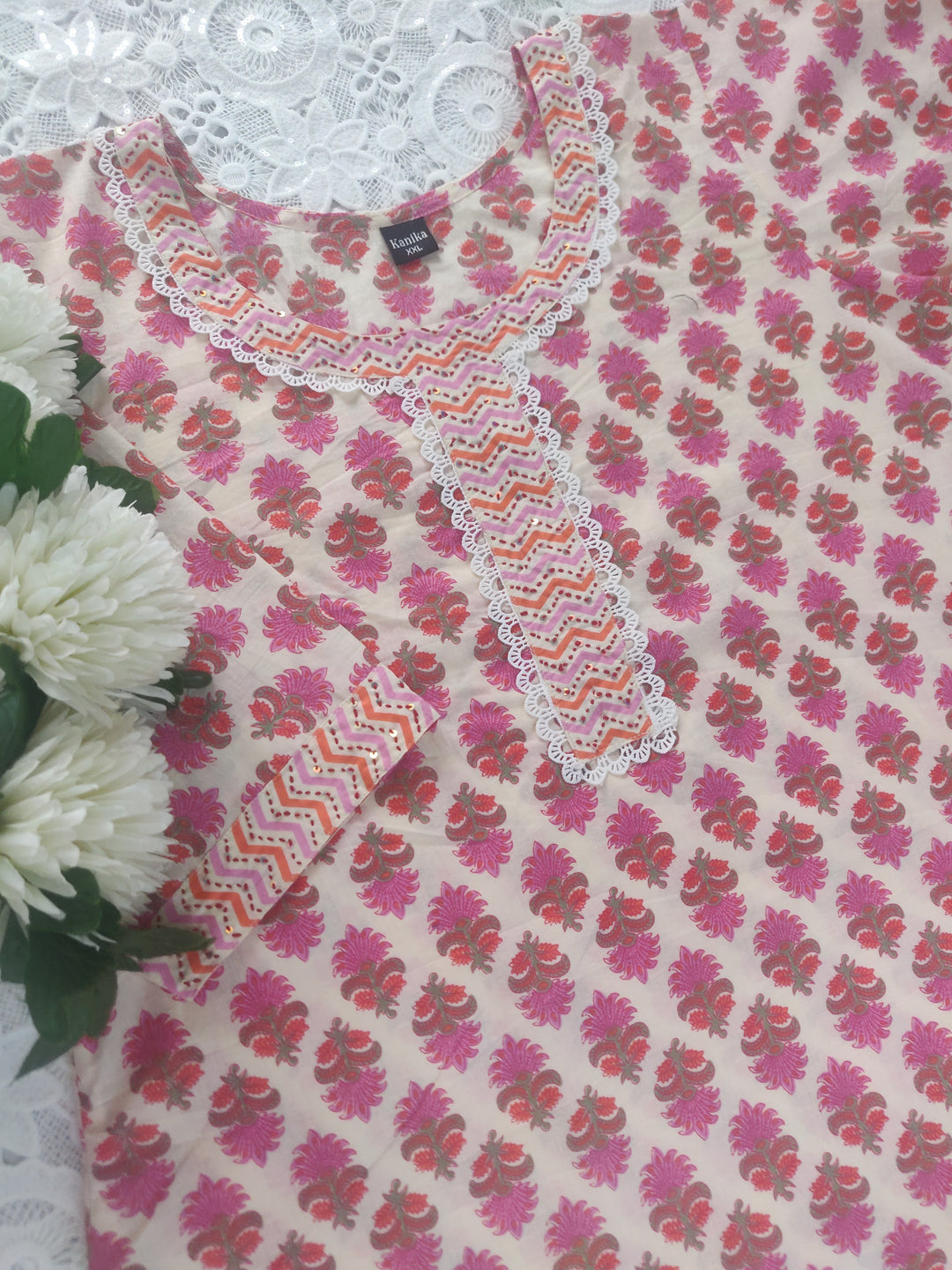 Beige Printed Cotton Set