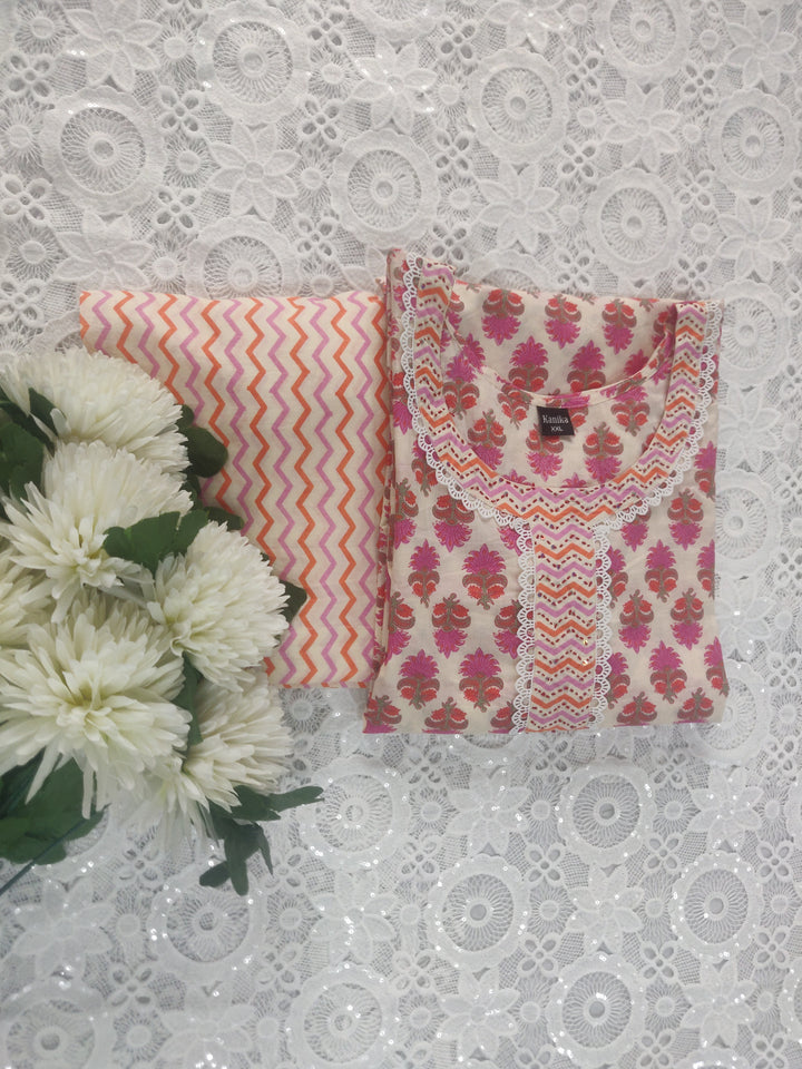 Beige Printed Cotton Set