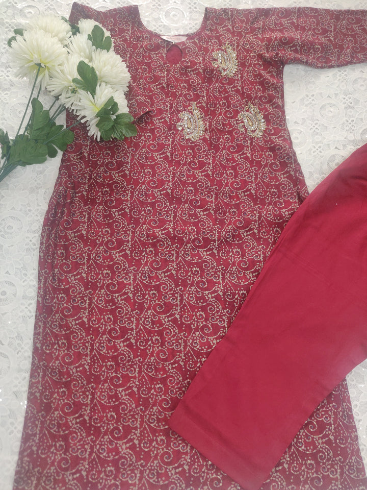 Maroon Chanderi Printed Set