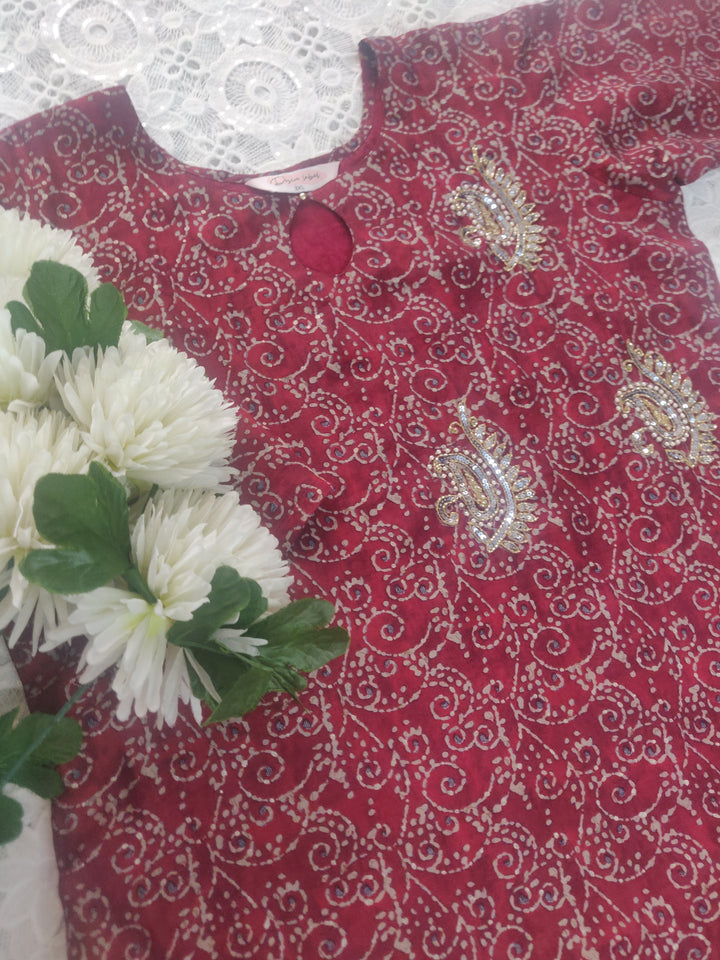 Maroon Chanderi Printed Set