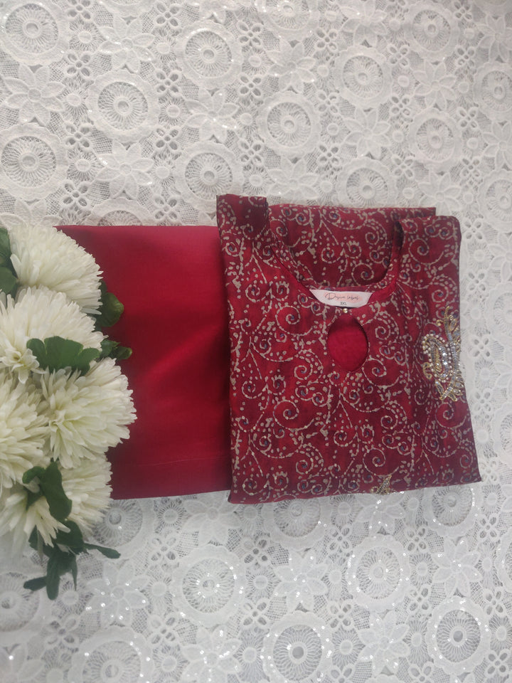 Maroon Chanderi Printed Set