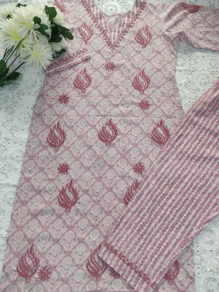 Mouve Printed Cotton Chikankari Set