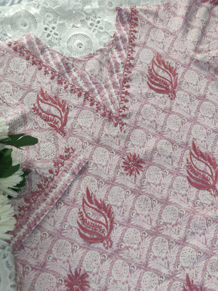 Mouve Printed Cotton Chikankari Set