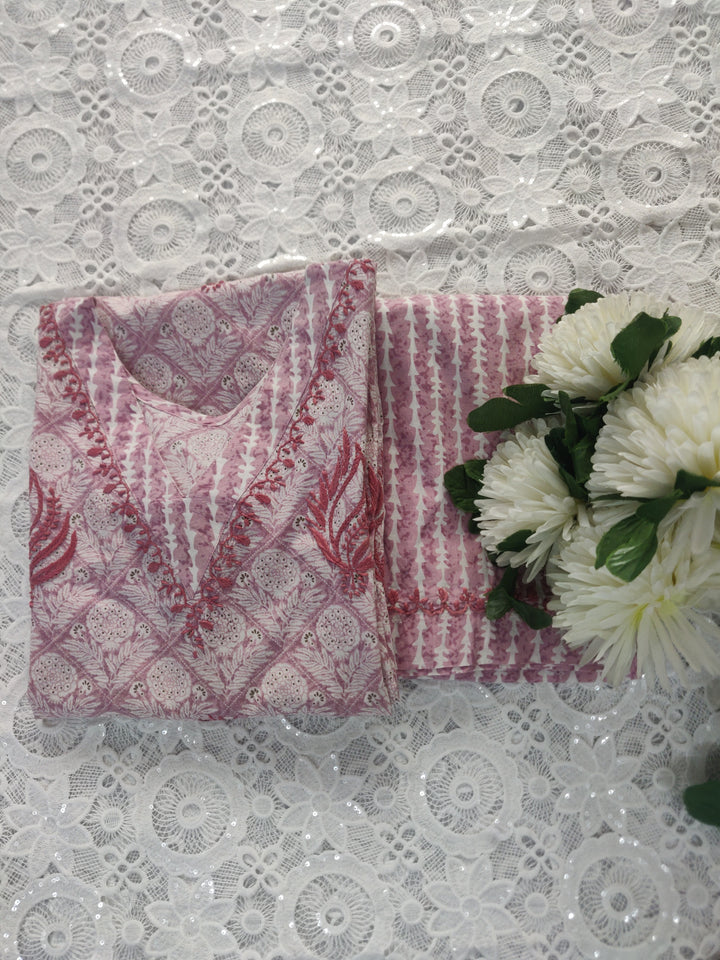 Mouve Printed Cotton Chikankari Set