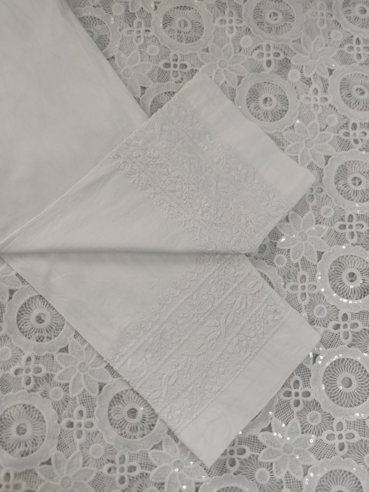 White Stretchable Cotton Chikankari Pant-Custom Made