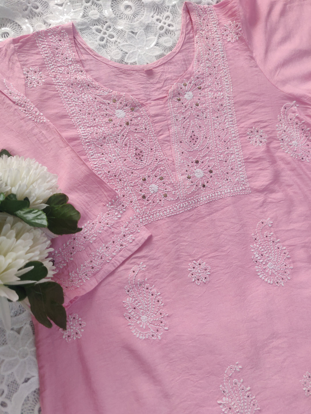 Baby Pink Chanderi Chikankari Suit Set-custom Made