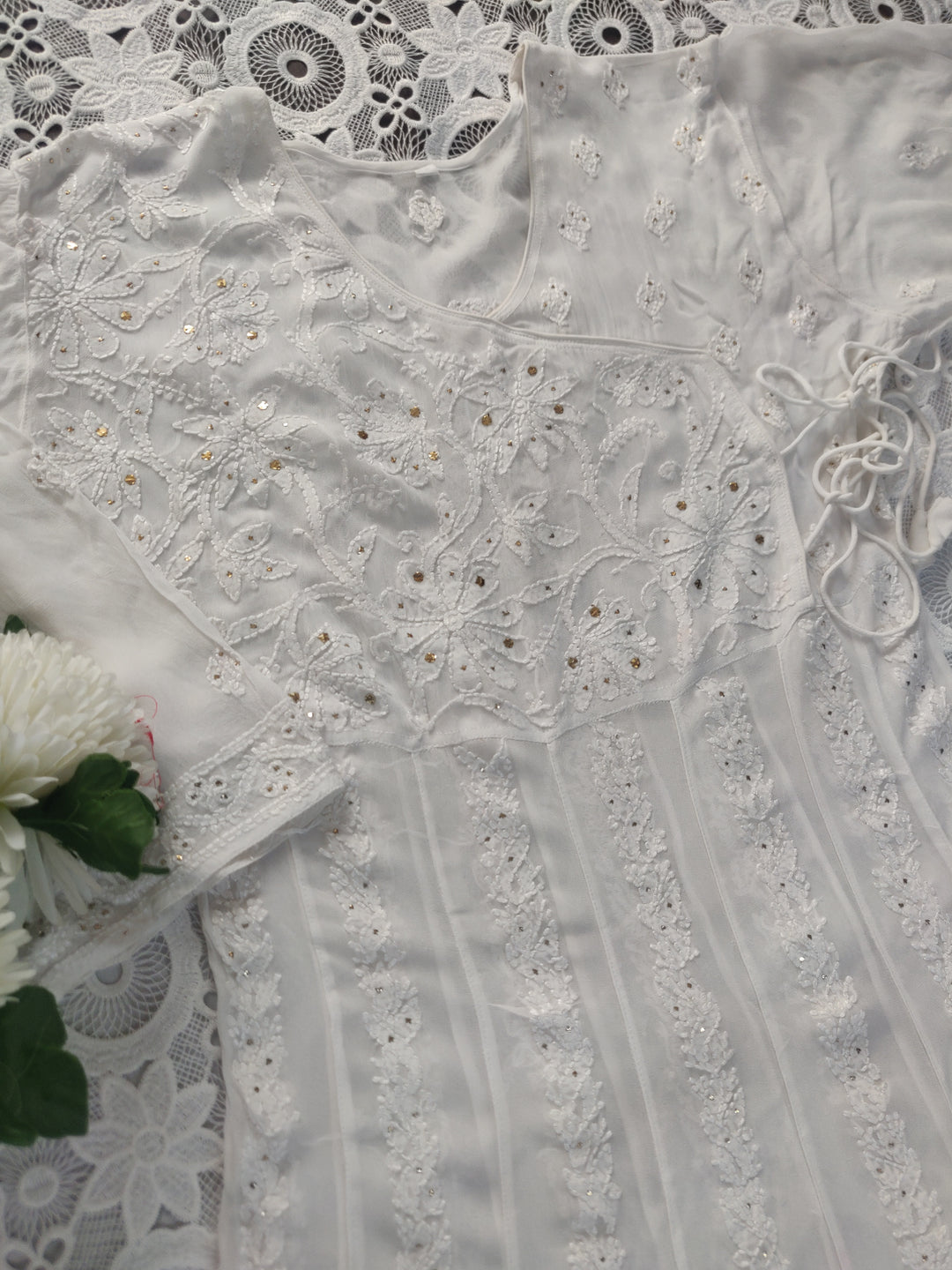 White Pure Georgette Chikankari Anarkali kurta