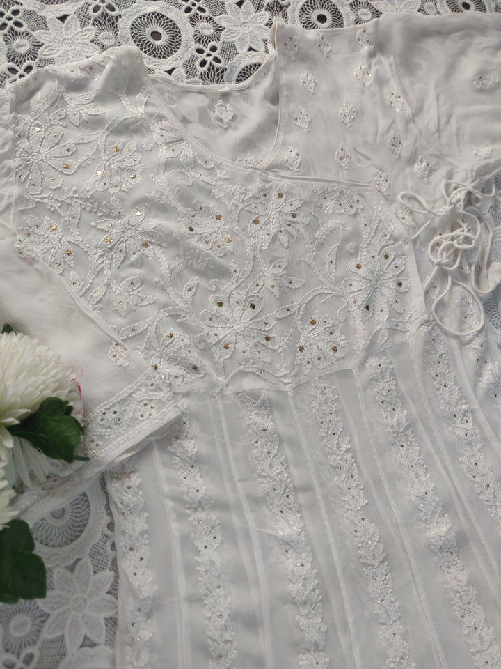 White Pure Georgette Chikankari Anarkali kurta