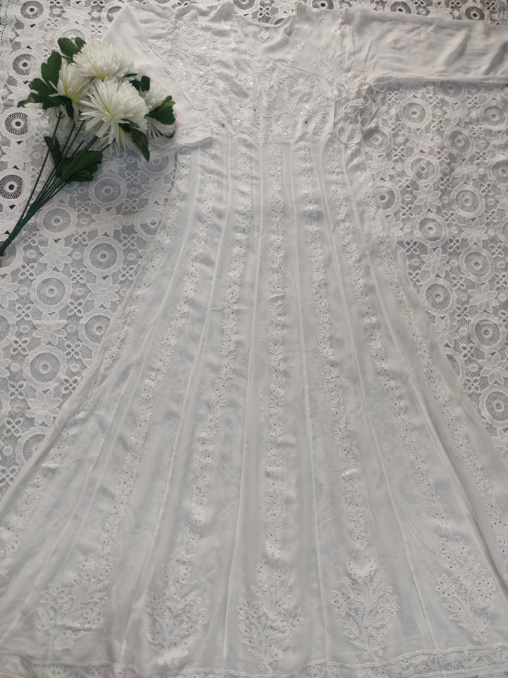 White Pure Georgette Chikankari Anarkali kurta