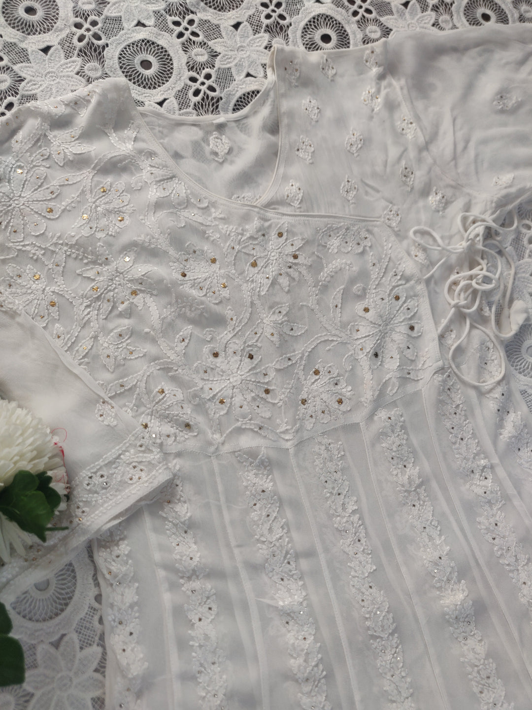 White Pure Georgette Chikankari Anarkali kurta