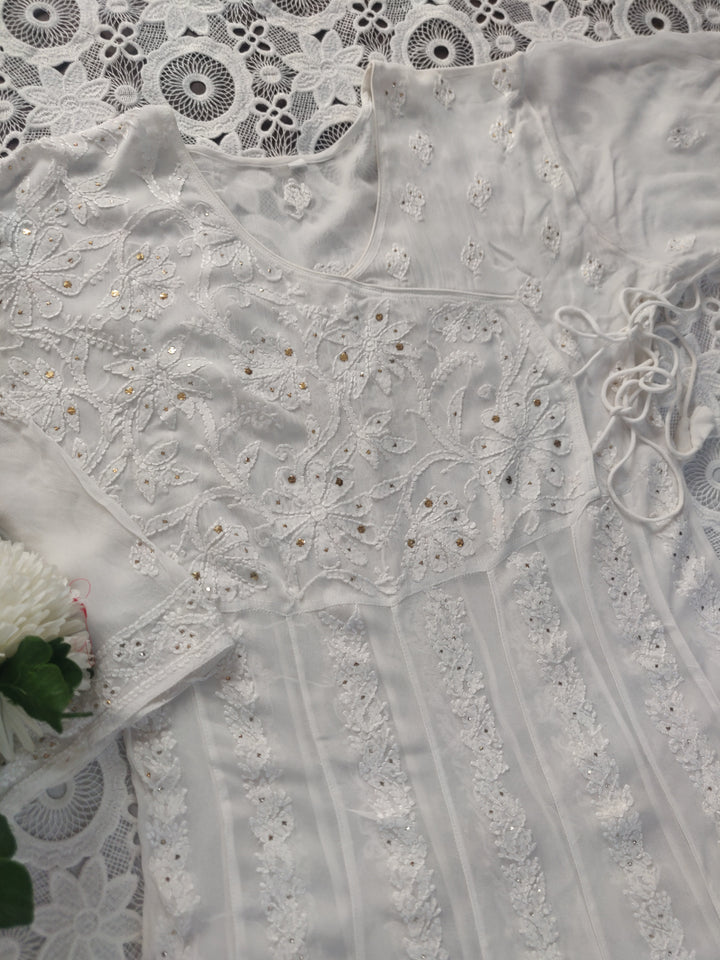 White Pure Georgette Chikankari Anarkali kurta