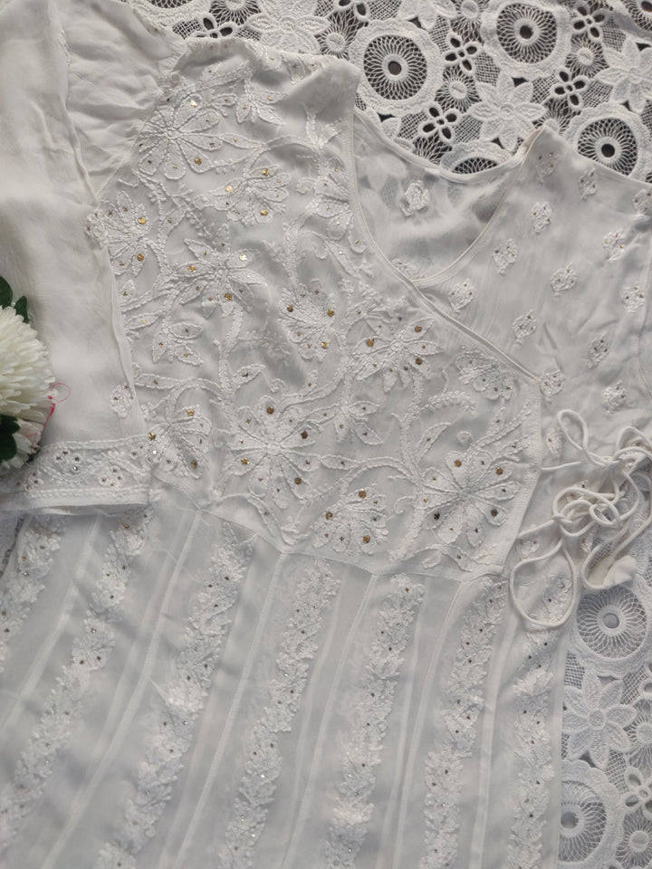 White Pure Georgette Chikankari Anarkali kurta
