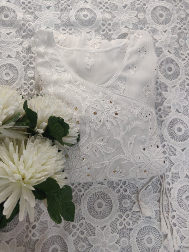 White Pure Georgette Chikankari Anarkali kurta