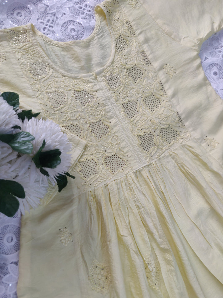 Light Yellow Chanderi Chikankari Suit Set-custom Made