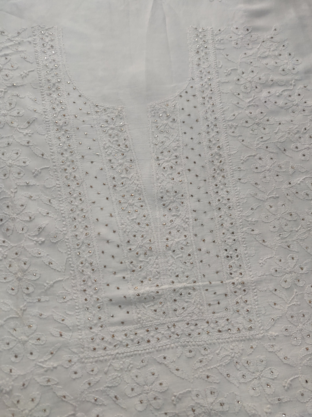 White Chanderi Chikankari kurta Fabric
