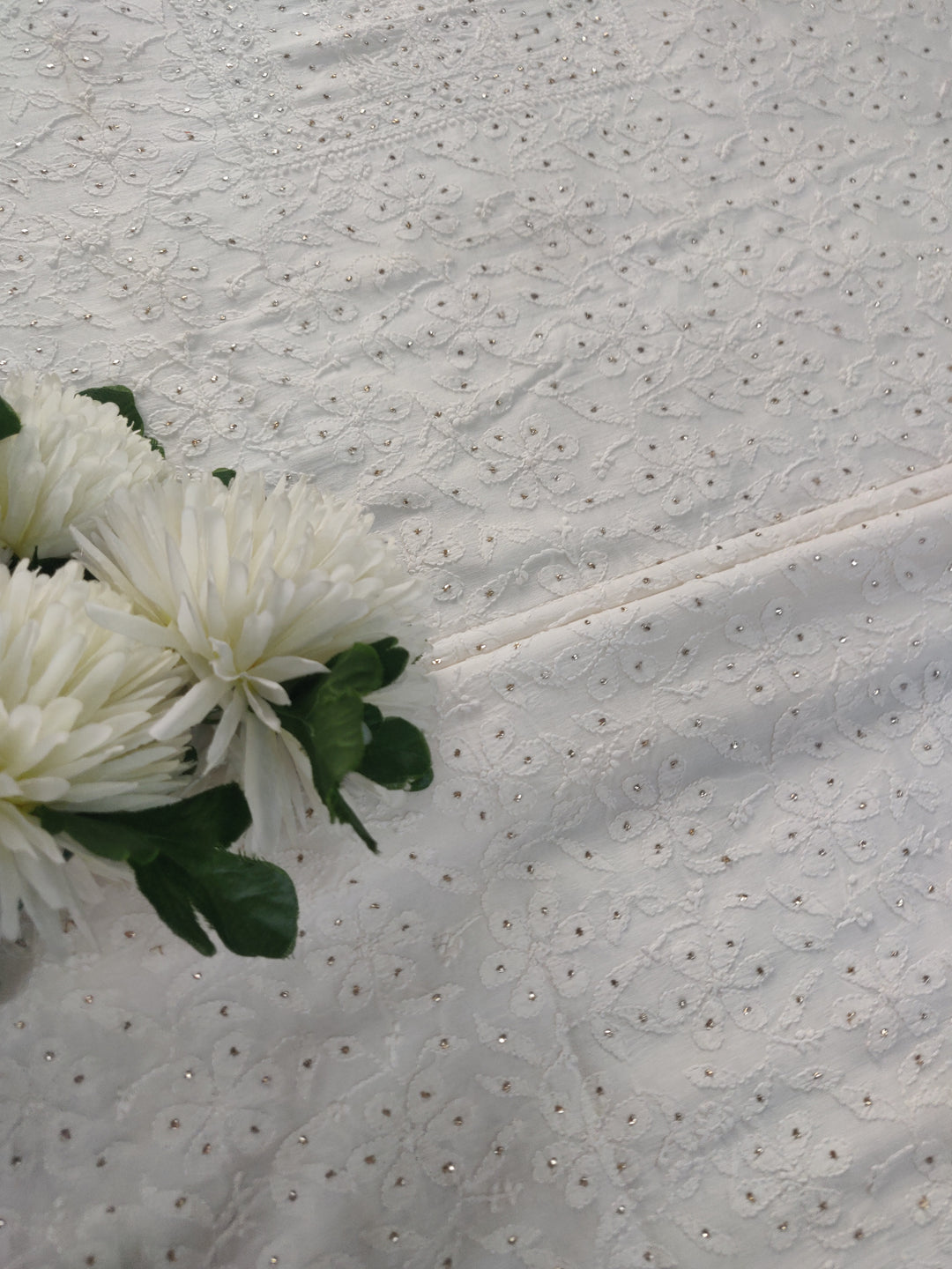 White Chanderi Chikankari kurta Fabric