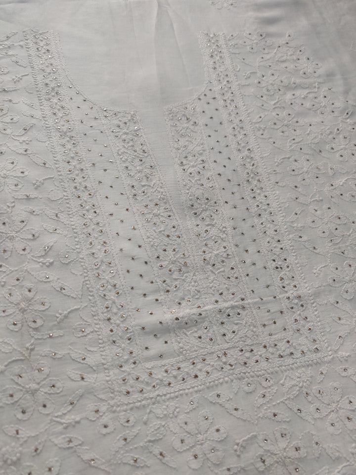 White Chanderi Chikankari kurta Fabric