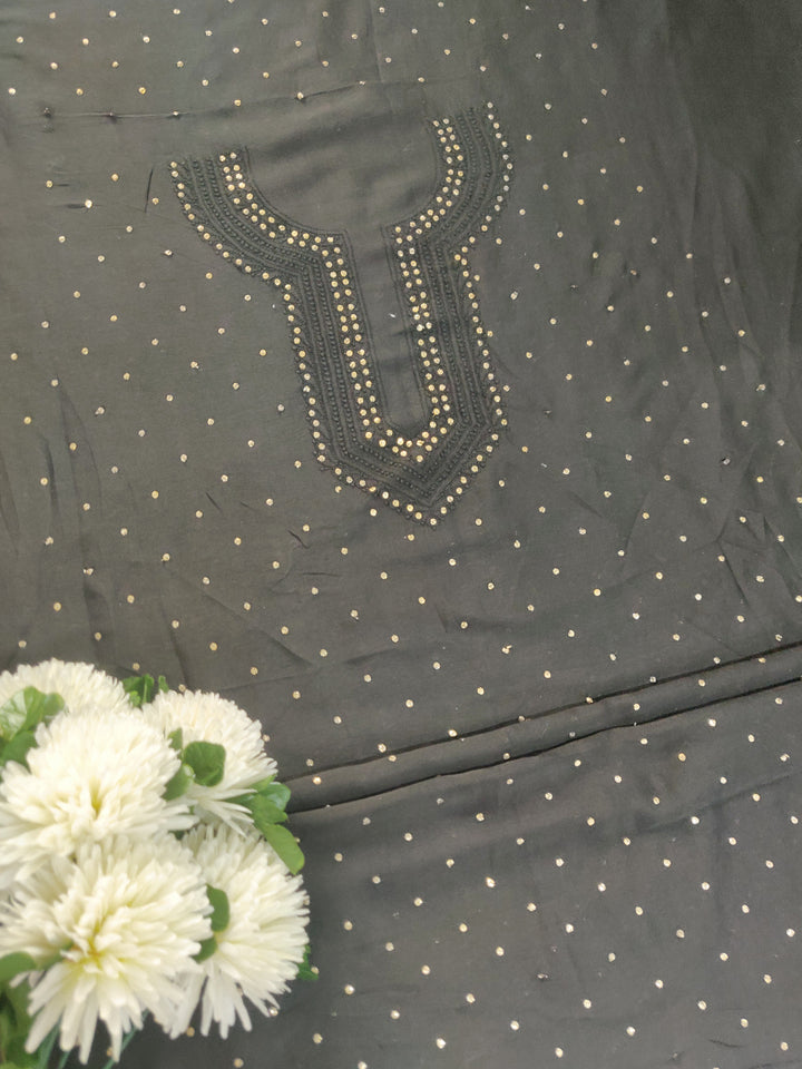 Black Chanderi Chikankari kurta Fabric