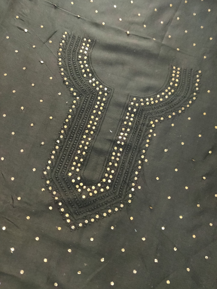 Black Chanderi Chikankari kurta Fabric