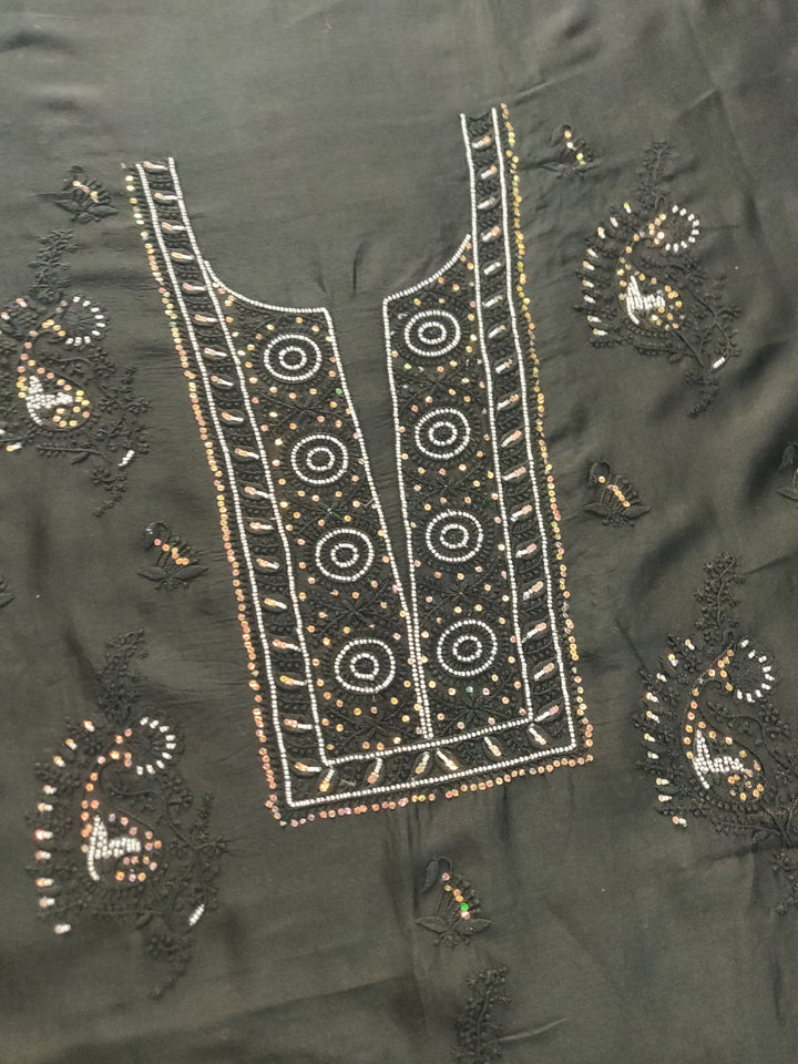 Black Chanderi Chikankari kurta Dupatta Fabric