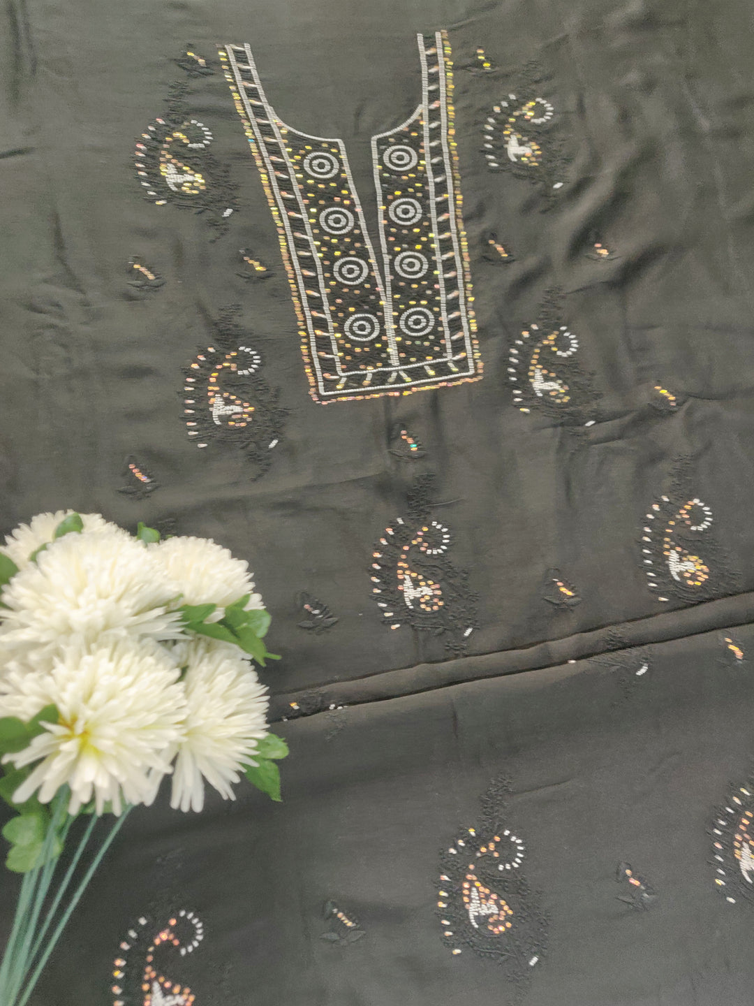 Black Chanderi Chikankari kurta Dupatta Fabric