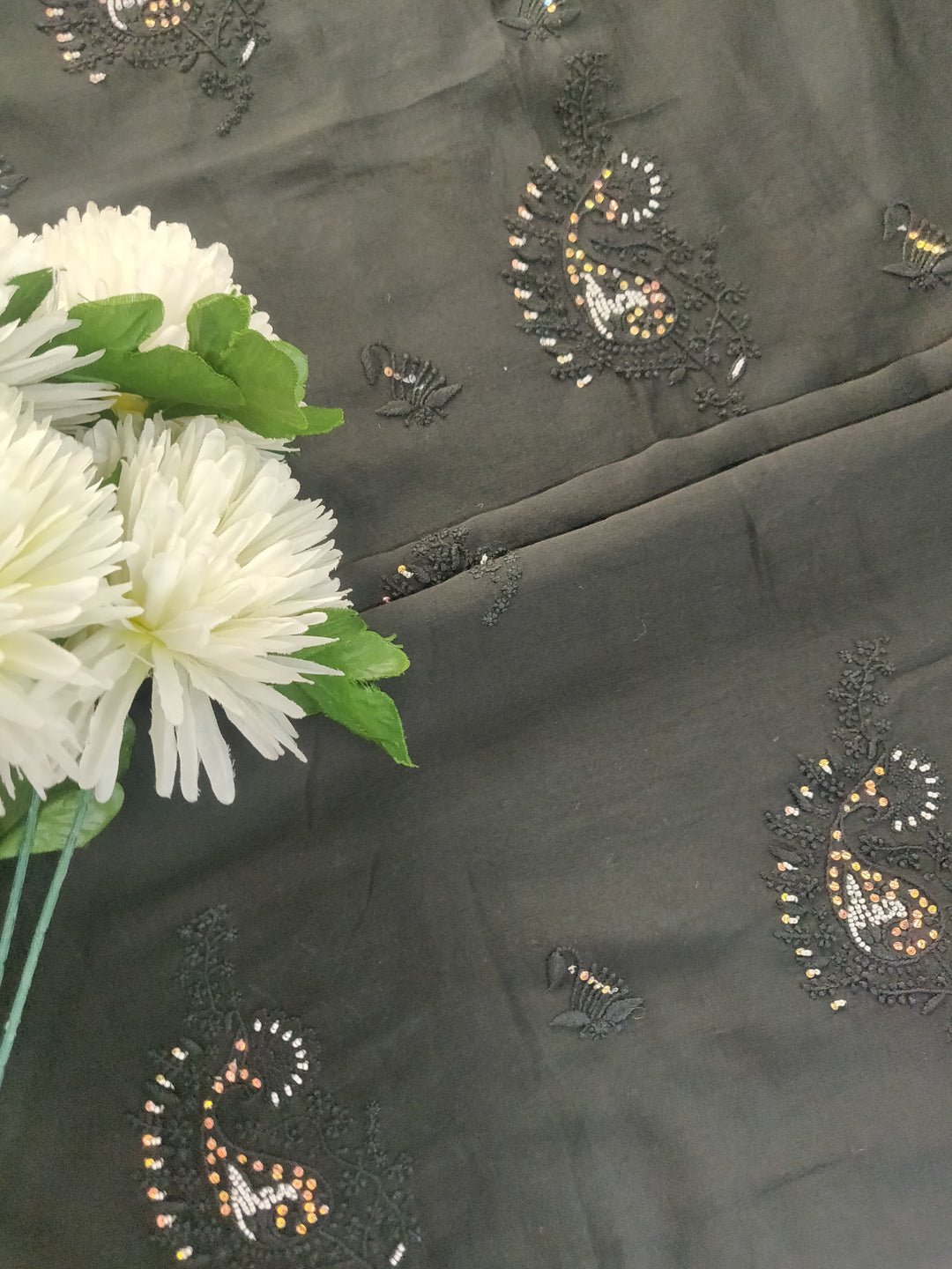 Black Chanderi Chikankari kurta Dupatta Fabric