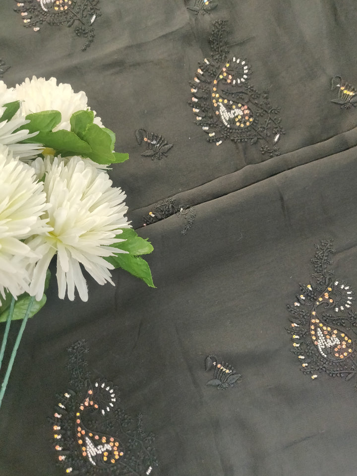 Black Chanderi Chikankari kurta Dupatta Fabric