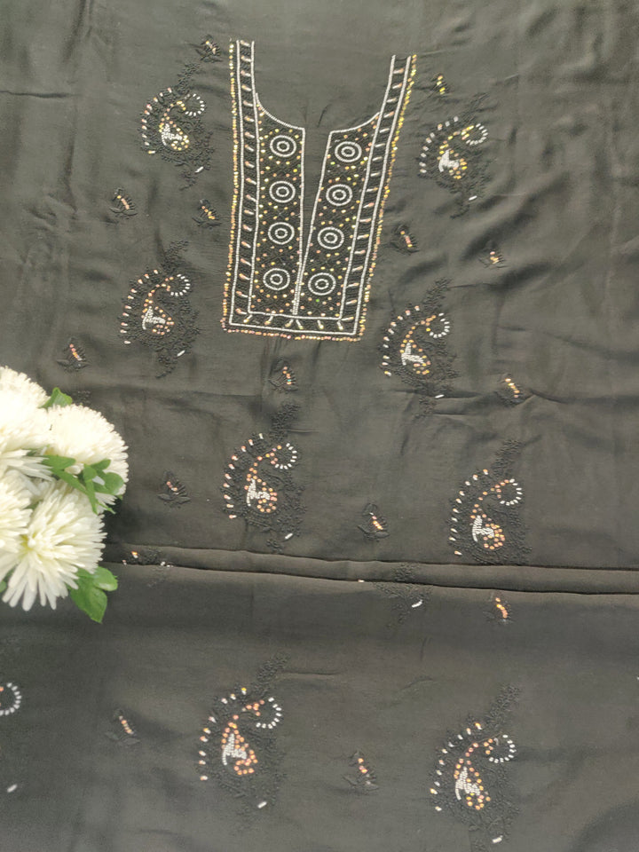 Black Chanderi Chikankari kurta Dupatta Fabric