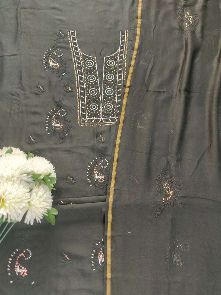 Black Chanderi Chikankari kurta Dupatta Fabric