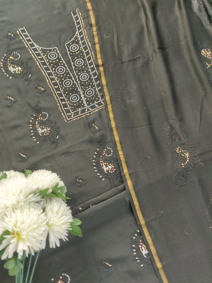 Black Chanderi Chikankari kurta Dupatta Fabric